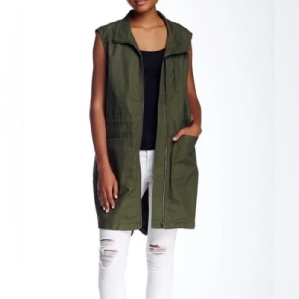 Anthropologie RO & DE Army‎ Zip Long Vest Jacket Cargo Pockets WWN8758RK SMALL